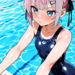 【エロ画像】ピンク髪お団子むっちり小柄×スクール水着_AI_アニメエロ画像