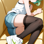【エロ画像】ライム色刈り上げショート長身貧×ニーソ・絶対領域_AI_アニメエロ画像