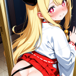 【エロ画像】黒青セミロングむっちり小柄×ガラスお尻押し付け_AI_アニメエロ画像