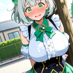 【エロ画像】ピンク髪刈り上げグラマラス×野外露出_AI_アニメエロ画像