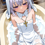 【エロ画像】青髪サイドテール貧乳×お風呂・入浴_AI_アニメエロ画像