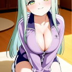 【エロ画像】水色ロングむっちり小柄×パイズリ_AI_アニメエロ画像