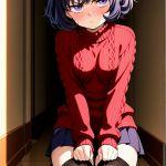 【エロ画像】赤髪ショート貧乳猫耳×ニーソ・絶対領域_AI_アニメエロ画像
