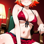 【エロ画像】ライム緑刈り上げショート巨乳×オナニー・自慰_AI_アニメエロ画像