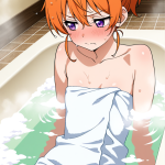 【エロ画像】オレンジポニーテール長身貧乳×お風呂・入浴_AI_アニメエロ画像