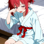 【エロ画像】赤髪お団子ロリ体型×寝起き・パジャマ_AI_アニメエロ画像