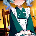 【エロ画像】青髪ツインテール貧乳×メイド服_AI_アニメエロ画像