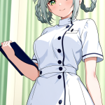 【エロ画像】グレー髪三つ編みむっちり×ナース服_AI_アニメエロ画像