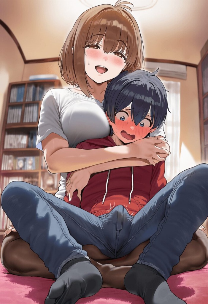 【二次エロ】えっちなお姉さんを前に勃起しちゃってるショタくん