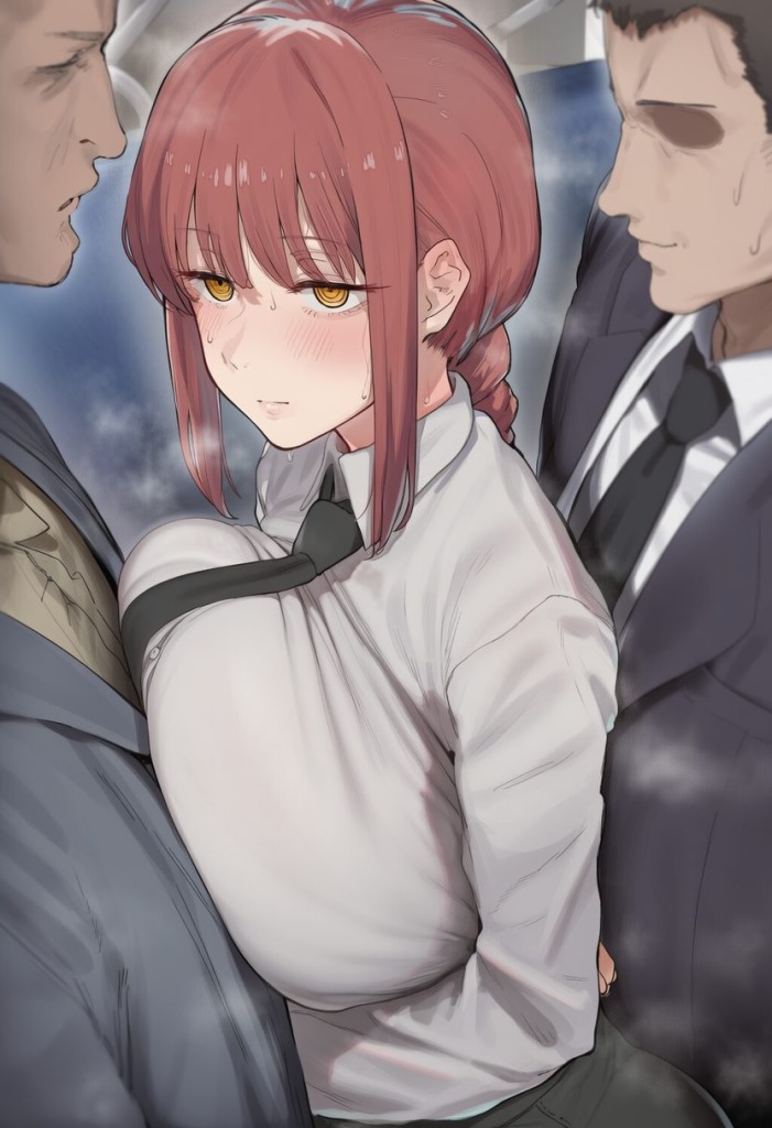 【画像】満員電車でおっぱい押し潰されてるマキマさん♥