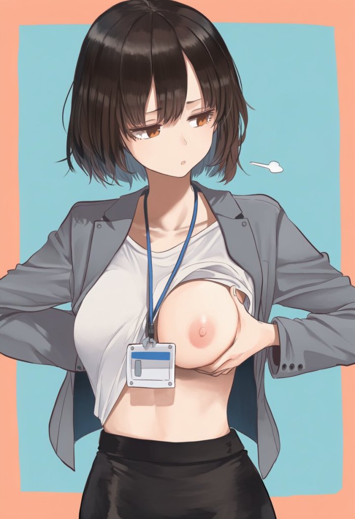 【二次エロ】仕事中におっぱい出してるOLのエロ画像